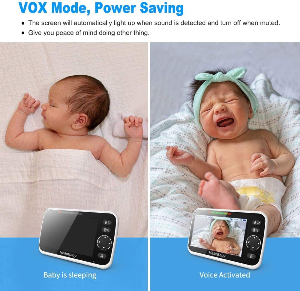 Monitor, Video Baby Monitor with Camera and Audio, 5” Large Display No Hacking Risks, Bright Night Vision, 2-Way Talk, Temperature, 8 Lullabies and 1000Ft Long Range