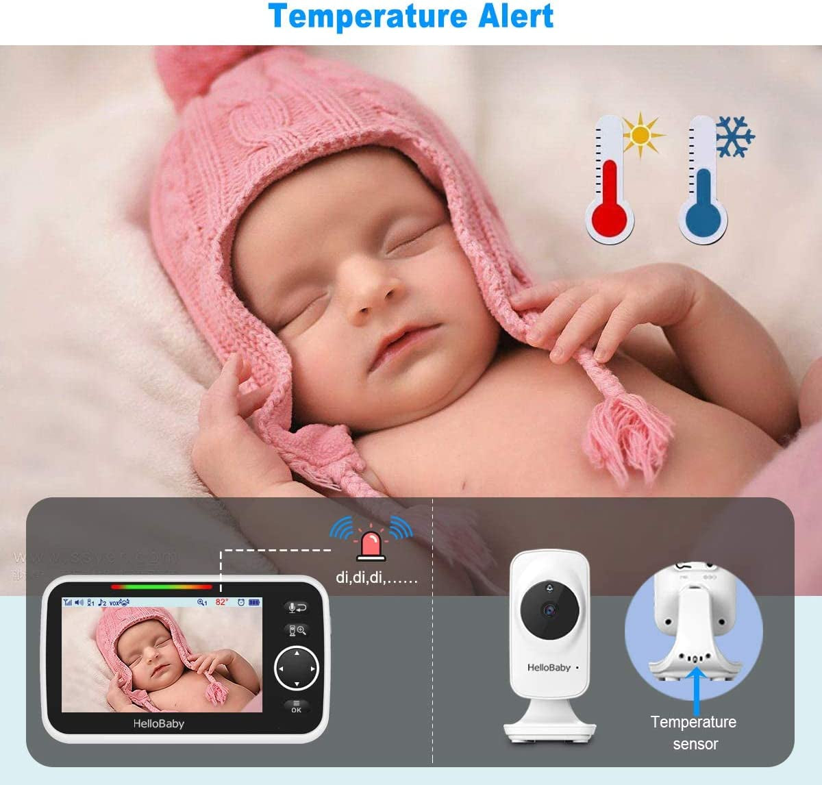 Monitor, Video Baby Monitor with Camera and Audio, 5” Large Display No Hacking Risks, Bright Night Vision, 2-Way Talk, Temperature, 8 Lullabies and 1000Ft Long Range