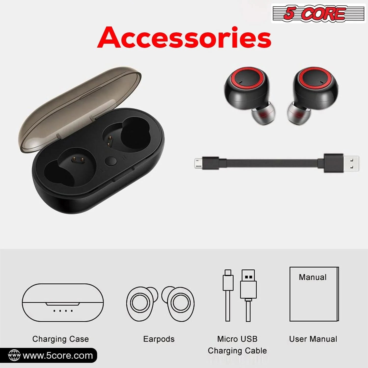 5 Core Wireless Ear Buds Mini Bluetooth Earbud Noise Cancelling Headphones Wire Less